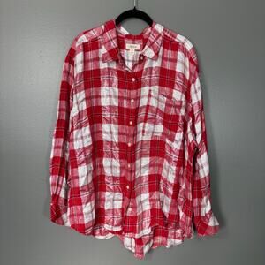 Style & Co Red & White Metallic Plaid Button Up Shirt - 3X - Women's Plus Size